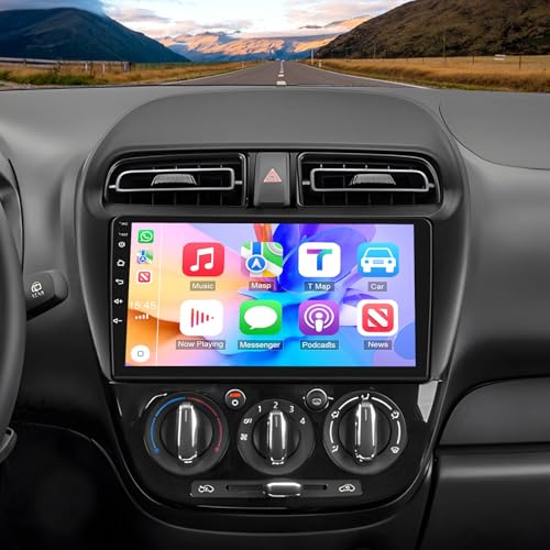 4+64G Autoradio für Mitsubishi Mirage 2012-2019 mit Wireless Carplay Android Auto Android 14 GPS Navi WiFi Bluetooth 9 Zoll Touchscreen 2 Din Radio, Lenkradsteuerung, Rückfahrkamera, Mic
