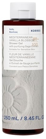 KORRES MEDITERREANIAN VANILLA BLOSSOM Duschgel mit reinigendem Salbei-Extrakt, mit warmen Vanille & Blütenduft, dermatologisch getestet, vegan, silikon- und parabenfrei, 250 ml