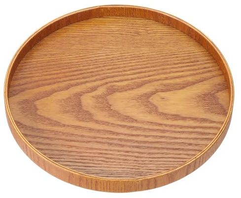 sourcing map Round Wood Serving Tray, 9.45 Non-Slip Solid Wooden Decorative Tea Tray Snack Food Meals Plate for Kitchen Coffee Dining Table Living Room Decor, Brown