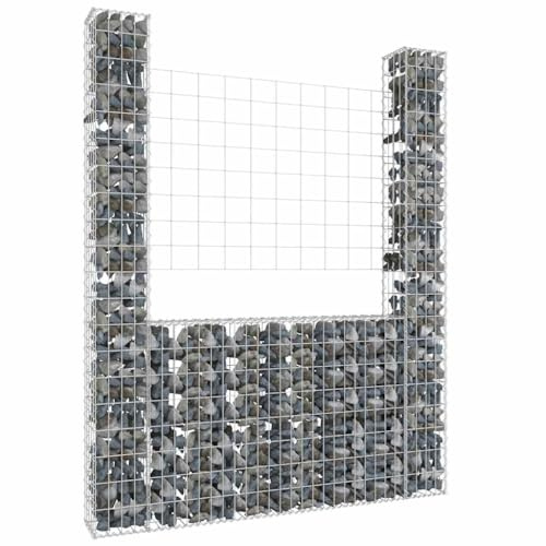 Gabionen Zaun Gabione, Gabionenkorb U-Form mit 2 Säulen Eisen 140x20x200 cm für Blumenbeete, Garten, Tierbarriere