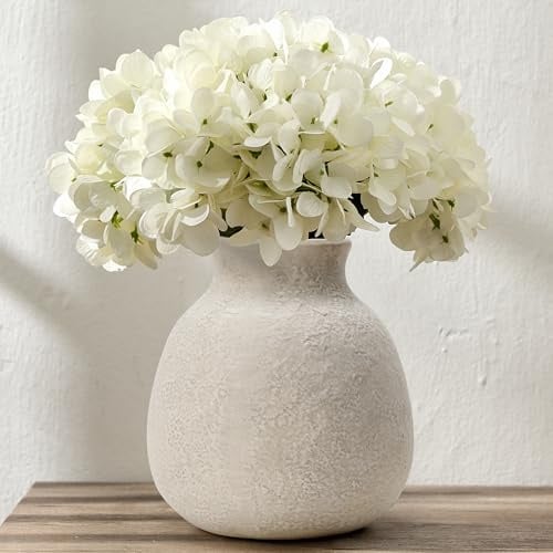 Rustikale Keramik-Blumenvase, 15,5 cm, niedlicher Boho-Stil für Heimdekoration, Bauernhaus, Terrakotta-Vase für Wohnzimmer, Tisch, Regal, Kamindekoration, Bauernhaus, cremefarben