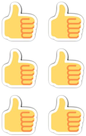 Aufkleber: 50 mm, 6 Stück - Emoticon Daumen hoch Sticker gelb fürs Lob, Schule, Laptop, Notizbuch