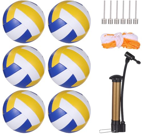 yeeplant 6 palloni da pallavolo ufficiali misura 5 con pompa e rete, palline in PVC per allenamento indoor outdoor, aghi inclusi, adatti per adulti e giocatori junior