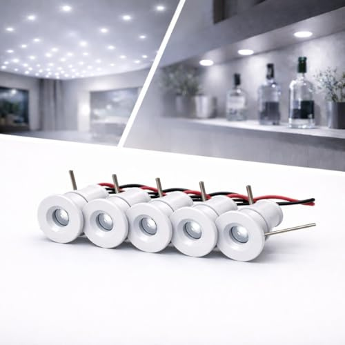 Kit 5 Mini Faretto LED Incasso 1W 12V IP65 Punto Luce Cielo Stellato per Interno Esterno Scale Piscine Vetrine Camper Barche Segnapasso Basso Consumo Illuminazione (Luce fredda 6500K, Bianco, 5)