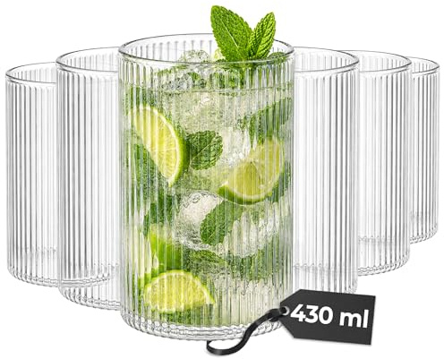 MIAMIO - Set 6 bicchieri da acqua in vetro - Senita (430 ml) quotidiani | Bicchieri in vetro per acqua, succo, matcha e cocktail, set da 6 per l'uso quotidiano a casa - lavabili in lavastoviglie