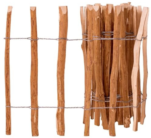 Xhnifbn Haselnussholz Gartenzaun 60 x 500 cm, Naturbelassen Staketenzaun mit Verzinktem Draht, Langlebige Rollzaun für Beetumrandung, Balkon Sichtschutz und Hundezaun Outdoor