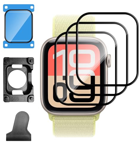 Lutree Protector de Pantalla para Apple Watch SE 3 44mm, 3 Piezas 3D Cobertura Completa Fácil de Instalar, HD Anti-Arañazo Antihuellas Flexible Película Protectora