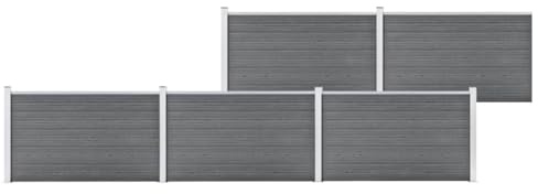 Mhdvray Gartenzaun WPC 872x106 cm Grau Modernes Design doppelte Holzoptik Aluminium-Pfosten für Terrasse Balkon & Garten Zaun für Hunde Sichtschutz draußen