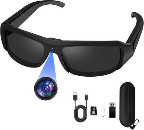pokurui Kleine Brillenkamera, 16GB Sportbrille mit Kamera, 1080P HD Mini Actionkamera, MicroVideokamera Sonnenbrille Videoaufzeichnungsbrille unterstützt Foto für Outdoor Aktivitäten