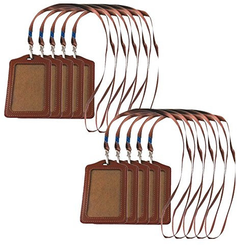 yueton 100 Vertikal Stil Leder Business ID Badge Karte, Name Card Visitenkartenhalter Tag mit langen Riemen Band Lanyard braun