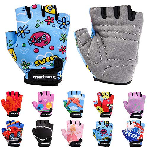 Meteor Unisex Kinder Fahrradhandschuhe Bike - Gel BMX Handschuhe, KISS LOVE, Gr.-Jr XS/ Handweite- 6-6.5cm