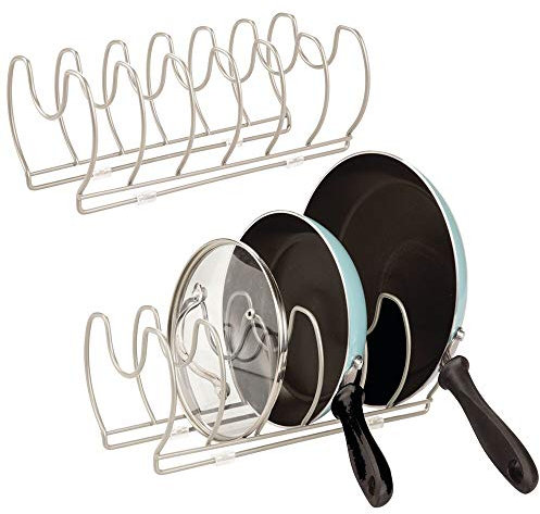 mDesign 2er-Set Geschirrablage für Kochtöpfe, Deckel und Pfannen – kompakter Topfdeckelhalter aus Metall für den Küchenschrank – platzsparender Ständer für Kochgeschirr – mattsilberfarben