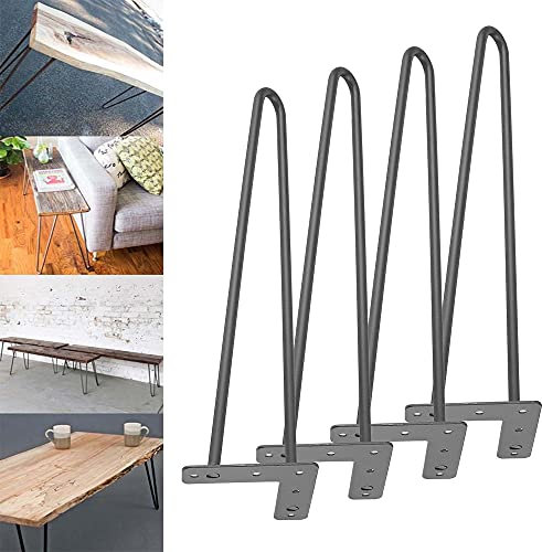 4PCS Heavy Duty Hairpin Metal Iron Steel Table Legs, Twin Rod Styles DIY Furniture Table Legs Perfect for Coffee Table, Dining Table, Designer Desk, Nightstand(14, Black)