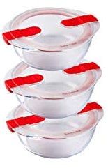 Pyrex Cook & Heat - Lot de 3 Boites Rondes Identiques - 1L - Verre Borosilicate - LunchBox - Couvercle Hérmétique spécial Micro-Onde - Made in France
