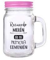 Lote de 48 Jarras de Cristal con Caña RECUERDO MOLÓN COLOR ROSA - Jarras Frases para Detalles Bodas y Comuniones