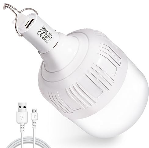 Spurtar LED Lampara Recargable 5000 Lumens, 5 Modos USB Bombilla Recargable, 60W Luz Camping, Farolas Exterior Jardin, Luces de Emergencia, Camping Accesorios para Terraza, Jardín, Barbacoa