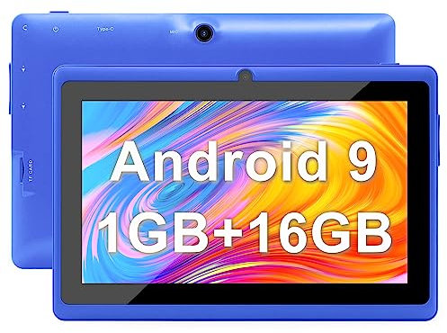 Haehne Tablet 7 Zoll, Android 9 Betriebssystem Tablet PC, Quad Core Prozessor, 1GB RAM + 16GB ROM, 1024 * 600 HD IPS, WiFi, 2500mAh, Bluetooth, Blau