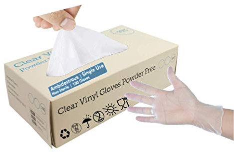 100 (1 Box) x Clear Vinyl (Latex & Powder Free) Gloves Disposable Safety Food Catering Cleaning etc.. (Small)