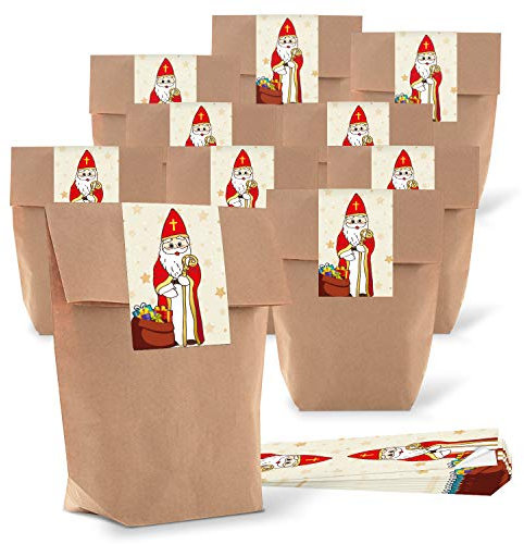 Logbuch-Verlag 5 Nikolausstrumpf Papierbeutel zum Befüllen 16,5 x 26 x 6,5 cm Nikolaus Geschenk verpacken rot Kraftpapier Tüte