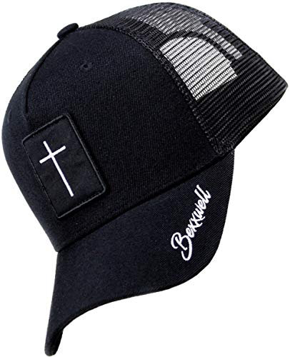 Bexxwell Trucker Cap schwarz mit Kreuz-Patch (optimale Passform, Kappe, Black, Truckercap, Cross, Cap, Unisex)