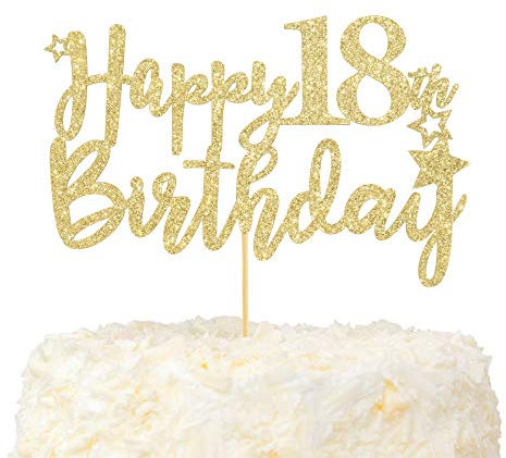 LOVENJOY 18 Geburtstag Mädchen und Junge Tortendeko Sweet 18 Gold Glitzer Happy 18th Birthday Cake Topper für Party Dekoration