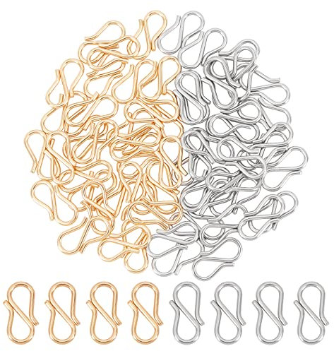 UNICRAFTALE 60pcs 2 Colors S-Hook Necklace Clasp 304 Stainless Steel Chain Clasps Metal S Hooks Clasps Connectors S-Shaped Hook for Necklace Bracelet Jewelry Making