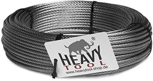HEAVYTOOL Drahtseil Edelstahl 3mm 7x7 mittelweich (5m als Bund) V4A AISI 316 Bruchlast (BL): 5,480 kN Edelstahlseil Stahlseil Stahldrahtseil Drahtkabel Kabelseil Stahlkabel
