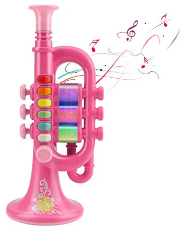 CestMall Trompete Spielzeug, Trompetenhorn mit Musik Tragbares Kindertrompete Spielzeug Kunststoff-Trompete Spielzeug mit beleuchtetem Musikinstrument, Trompetenspielzeug Geschenk an Jungen Mädchen