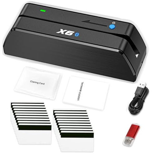 Lethiemta MSR605/MSR X6BT Credit Card Reader Typewriter, USB Magnetic Stripe Card Terminal for Mac/Windows, Magnetic Credit Card Reader Writer 1/4 Size of MSR206 MSR605 + 20 Cards (Black)