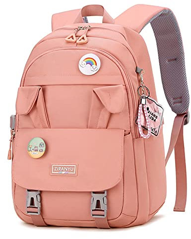 Makukke School Bags for Girls, Backpack Womens Waterproof Book Bags with Laptop Compartment & Anti Theft Casual Daypacks for Primary Junior High University (Pink)