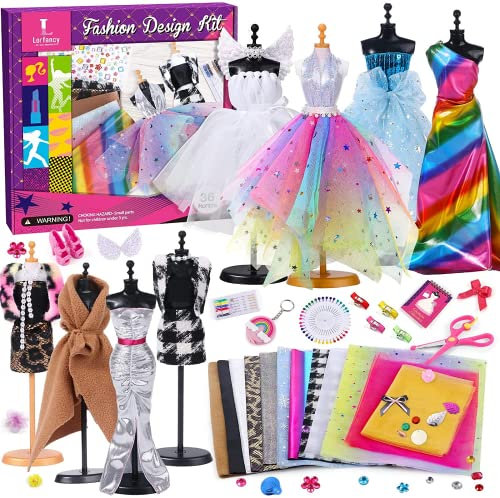 Mishopy 300+ Modedesign Mädchen Fashion Designer Bastelset Nähsets Design Sketchbook Stoffschere Mannequin Schneiderpuppe Basteln Geschenke für Mädchen Kinder 8 9 10 11 12 Jahre