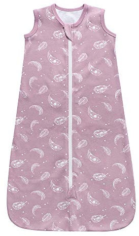 Owlivia Bio-Baumwolle Baby Schlafsack 0.5 Tog Jungen Mädchen Schlafsack, Tragbare Baby-Decke mit 2-Wege-Reißverschluss (Feder Violett, 12-18 Monate)