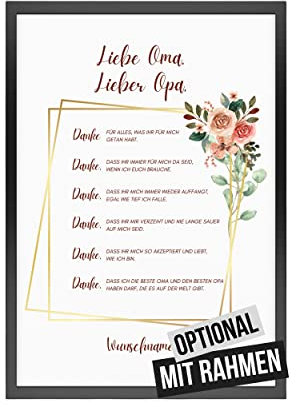 Personalisiertes Bild als Geschenk für Oma und Opa, schöne kreative Geschenkidee für Großeltern (Danke #2, Oma und Opa)