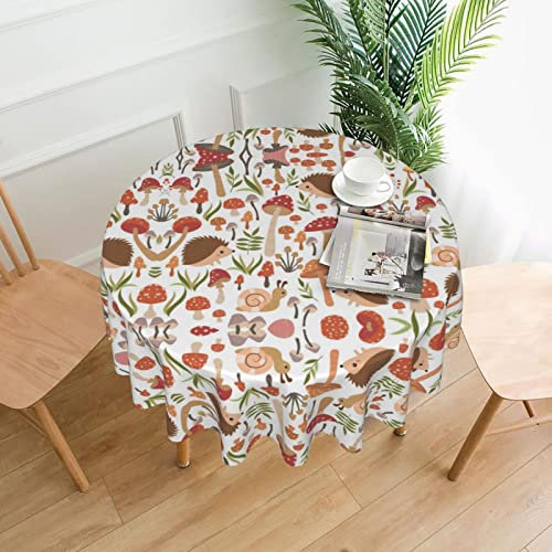 Runde Tischdecke mit Igel und Pilz, 152 cm, wasserabweisend, waschbar, für runde Tische