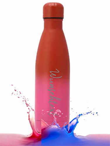 Personalisierbare Trinkflasche aus Edelstahl | Perfekter Begleiter für Sport, Schule, Outdoor Aktivitäten | Lasergravur von Wunschtext und Wunschmotiv | 0,5 l (Rosa-rot)