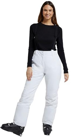 Mountain Warehouse Pantalon de Ski Femmes Moon - Déperlant, Taille réglable, Bretelles détachables, Poches - Idéal pour Le Ski, Hiver Blanc 40