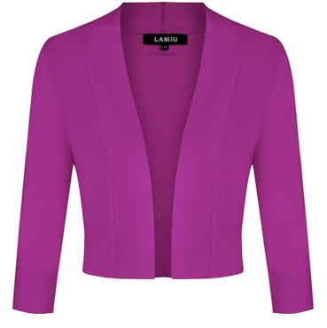 MINTLIMIT Damen Open Knit Cardigan Strickjacke Bolero Kurz 3/4 Ärmel Festlich Cardigans mit Knopf Boleroshrug