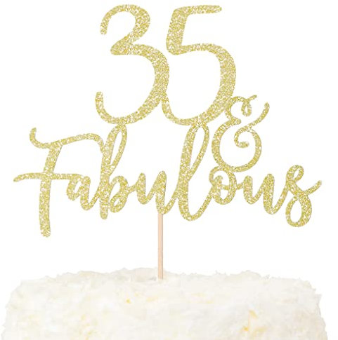 LOVENJOY 35 und Fabulous Geburtstag Tortendeko Gold Glitter 35. Kuchen Topper für 35th Birthday Party Cake Dekoration Glittery
