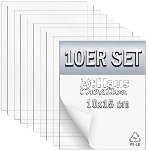 AtHaus® 10 Stück Acrylglas Profi Set 10x15 cm (1mm Dicke) ultra klares Transparente Acrylplatten für das Ersatzglas von Fotorahmen, basteln