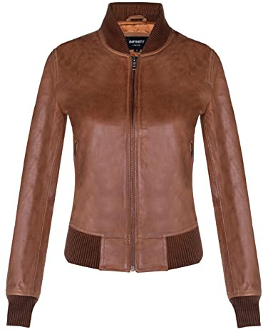 Ladies Tan Brown Leather Bomber Jacket Genuine Leather MA-1 Varsity Retro 3XL