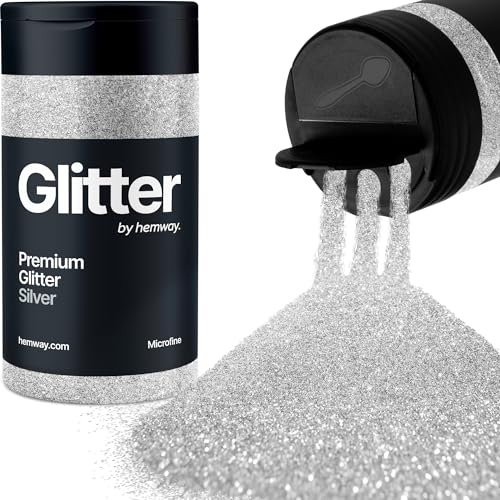Hemway Premium Glitter Shaker - Silver | Microfine Metallic Flake Sequins for Resin & Epoxy Crafts | Craft Supplies for Tumblers, Festival, Hair, Face, Body, Eye & Nail Art | 125 g