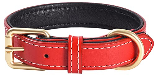 Echtes Leder-Hundehalsband, weich & robust(Rot)(M) | Für Hunde kleiner, mittlerer und großer Rassen