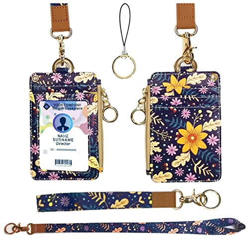 Schlüsselband Geldbörse,Wallet Lanyard,Lanyards für Ausweise,Lanyards für Ausweise für Frauen,Schlüsselband Geldbörse für Frauen,Fashion Badge Holder with Zipper(Herbstsonnenblume)