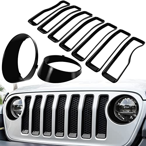 TDHLW Frontgrill Mesh Grill Insert & Scheinwerfer Trim Cover für Jeep Wrangler JL JLU Unlimited Sport/Sports 2018-2022, Exterieur Zubehör,Schwarz