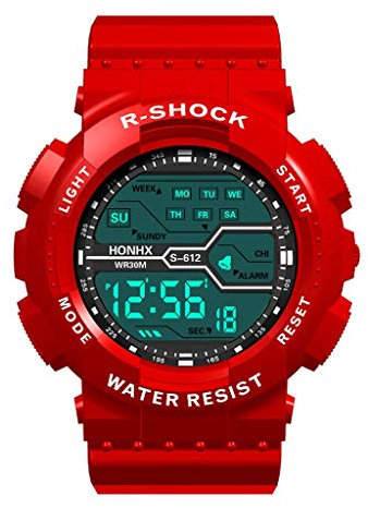 Routefuture Montre Sport Homme Digitale avec Grand Cadran Analogique et LED Numérique, Digital Montre Bracelet Homme Garçon, Chronographe, Bracelet en Résine Cadeau de la Saint-Valentin,Rouge-5