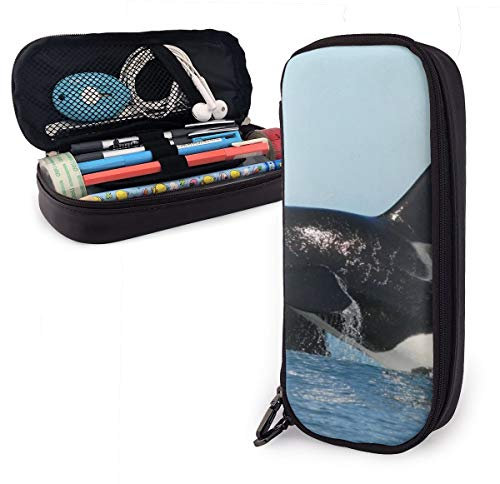Pu Leder Federmäppchen Orca-Illerwal Mäppchen Langlebig Büro Briefpapier Tasche Tragbare Federmappe Für Teenager Jungen Mädchen