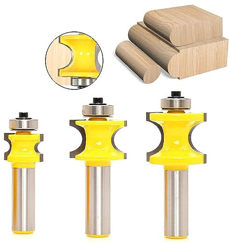 Sinoprotools Bullnose Bead Router Bits, 1/2-Inch Shank 3 Bits Set, Half Round Beading Bits, Edge Roundover Corner Woodworking Milling Cutter, Radius 1/8'', 1/4'', 5/16