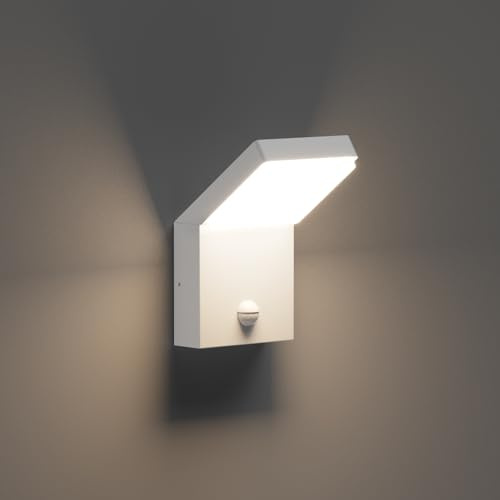 Klighten 24W Aussenlampe mit Bewegungsmelder Außenwandleuchte, Weiß, 4000K | Wasserdicht IP65, Außenleuchten Wandlampe, Material: Aluminium, 1500 Lumen, fur Aussen/Innen