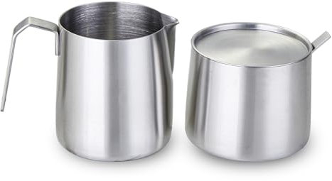 Lexnlux Set di lattiera e zuccheriera in acciaio inox 304 con cucchiaio, argento