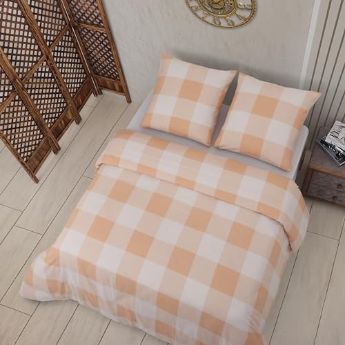 Vency Bettwäsche 200x200 3-Teilig Beige - Oeko-TEX 80% Baumwolle & 20% Polyester, 1x Bettbezug Reißverschluss + 2X Kissenbezug 80x80 Umschlagverschluss, Varia Modell